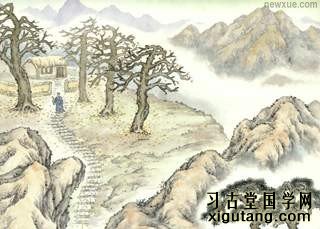 李商隐的《北青萝》:残阳西入崦，茅屋访孤僧。落叶人何在，寒云路几层。独敲初夜磬，闲倚一枝藤。世界微尘里，吾宁爱与憎。