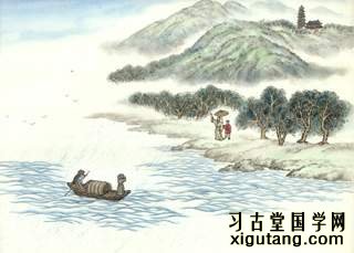 韦应物《赋得暮雨送李曹》：楚江微雨里，建业暮钟时。漠漠帆来重，冥冥鸟去迟。海门深不见，浦树远含滋。相送情无限，沾襟比散丝。