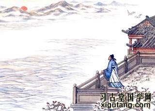 刘长卿《秋日登吴公台上寺远眺》：古台摇落后，秋入望乡心。野寺来人少，云峰隔水深。夕阳依旧垒，寒磬满空林。惆怅南朝事，长江独自今。
