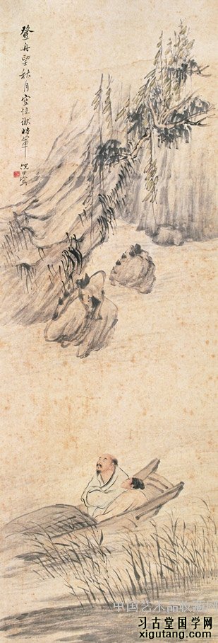 李白《夜泊牛渚怀古》：牛渚西江夜，青天无片云。登舟望秋月，空忆谢将军。余亦能高咏，斯人不可闻。明朝挂帆去，枫叶落纷纷。